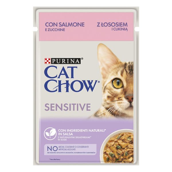 PURINA CAT CHOW – ALIMENTO HÚMIDO SENSITIVE – SALMÃO E COURGETE