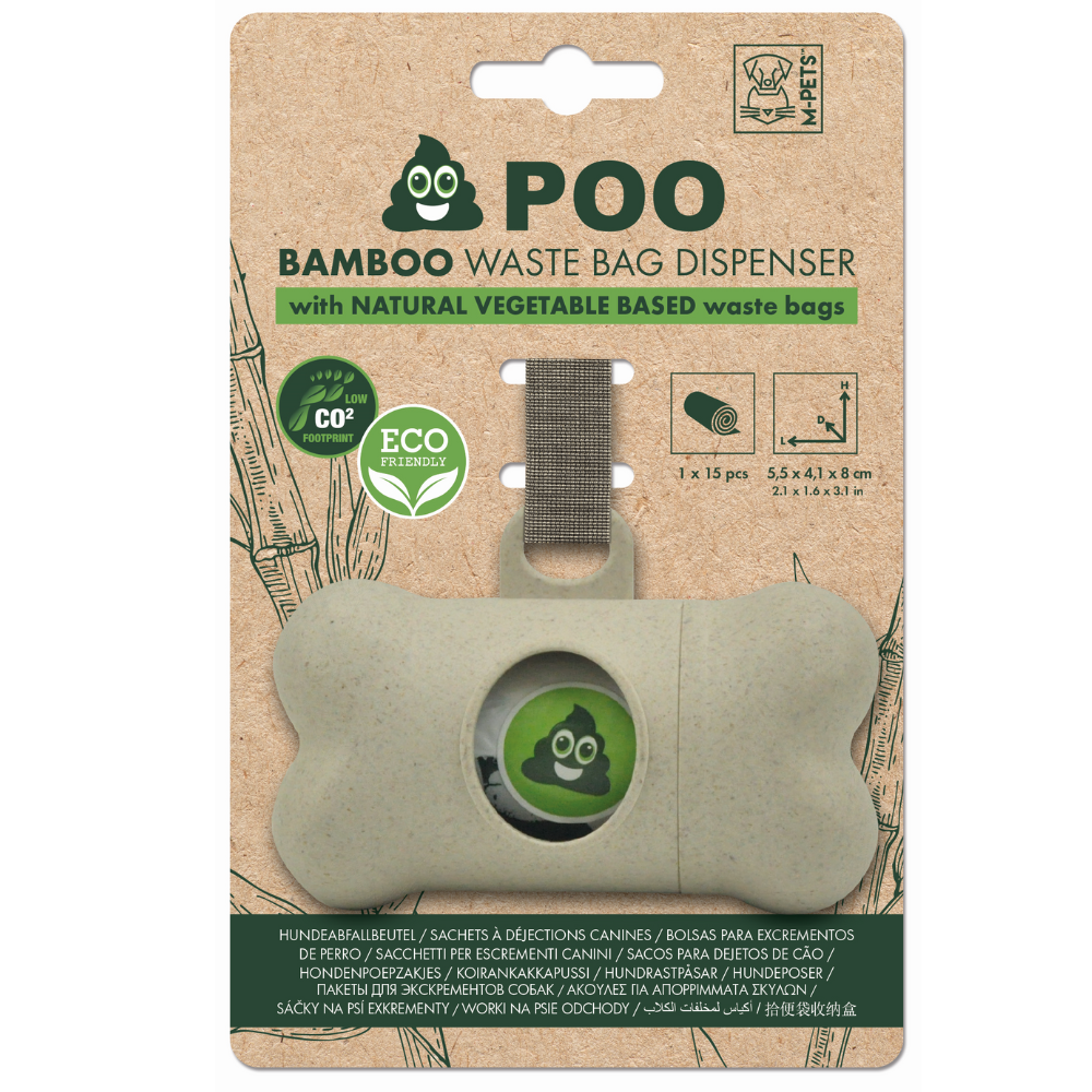 M-PETS - DISPENSADOR SACOS POO BAMBOO EXCREMENTOS + RECARGA